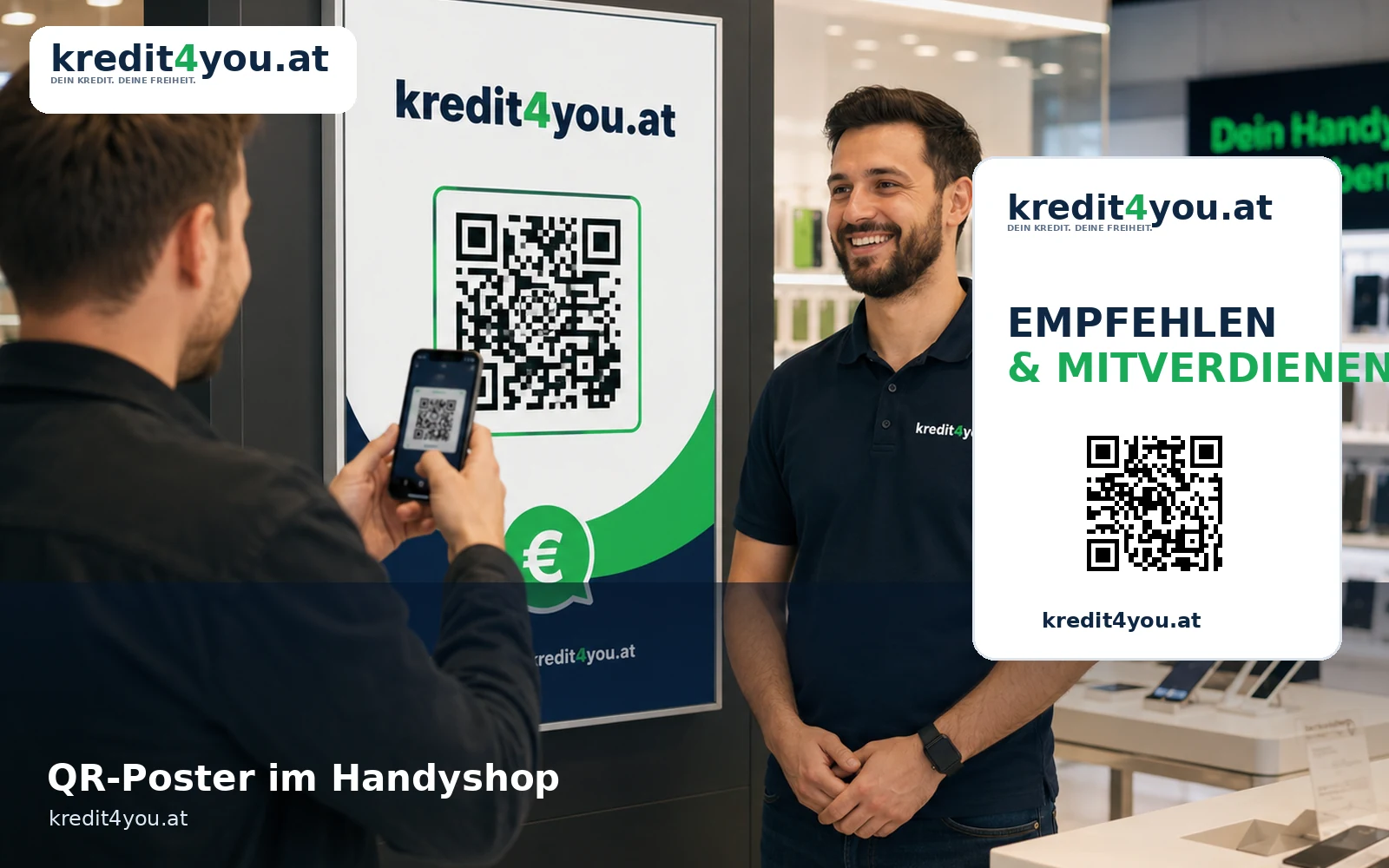 Person scannt kredit4you.at QR-Poster